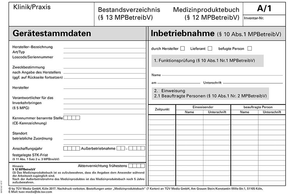 Medizinproduktebuch/ Bestandsverzeichnis  TÜV Media GmbH